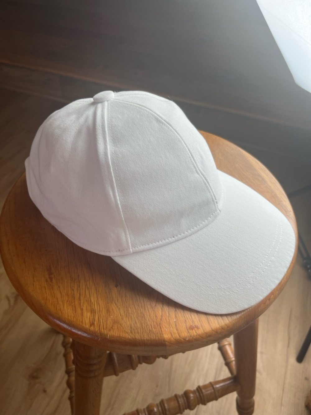 Bruno Magli White Cotton Twill Cap Leather Strap Adjustable S/M Unisex